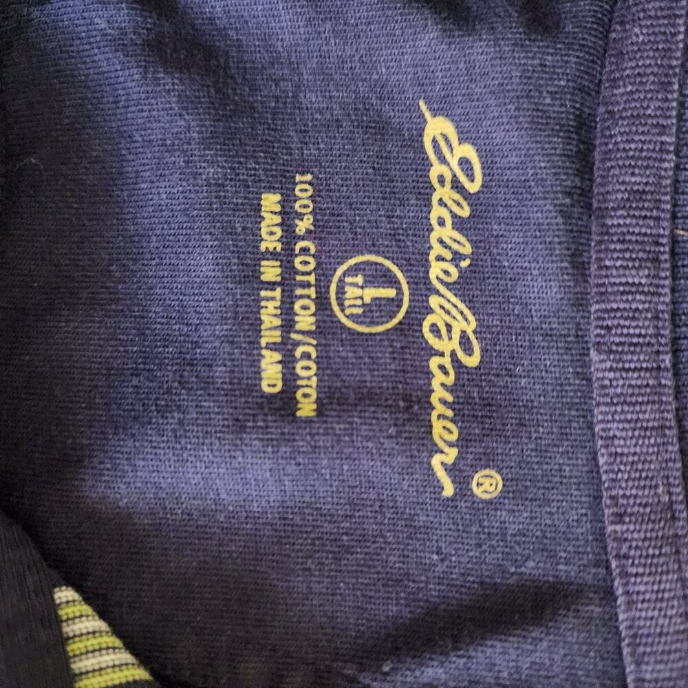 Eddie Bauer Blue, White and Yellow Striped Polo - L Tall - Picture 3 of 5